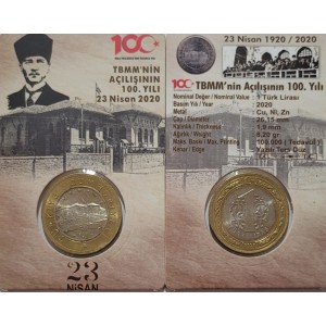 TBMM’nin Açılışının 100. Yılı – 1 Lira 2020 Tedavül Hatıra Para ve Kiti (ÇİL / UNC)